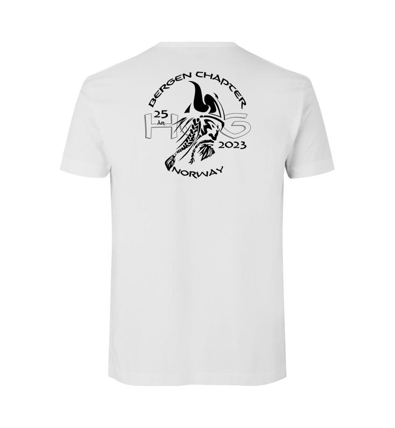 HOG Bergen Chapter t-shirt v-hals Unisex, modell ID0514, Hvit