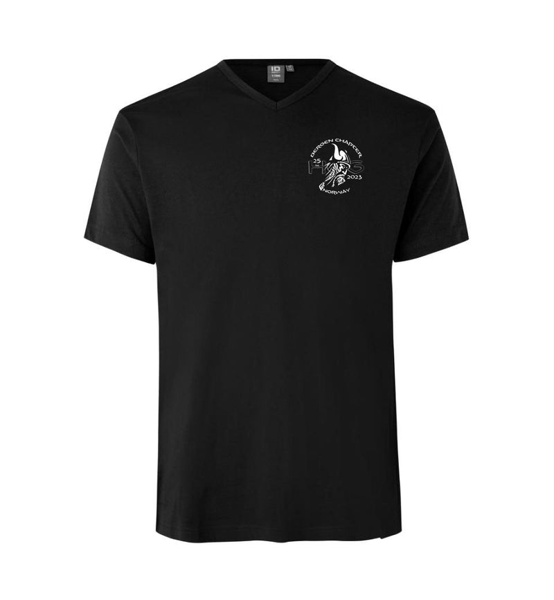 HOG Bergen Chapter t-shirt v-hals Unisex, modell ID0514, Svart