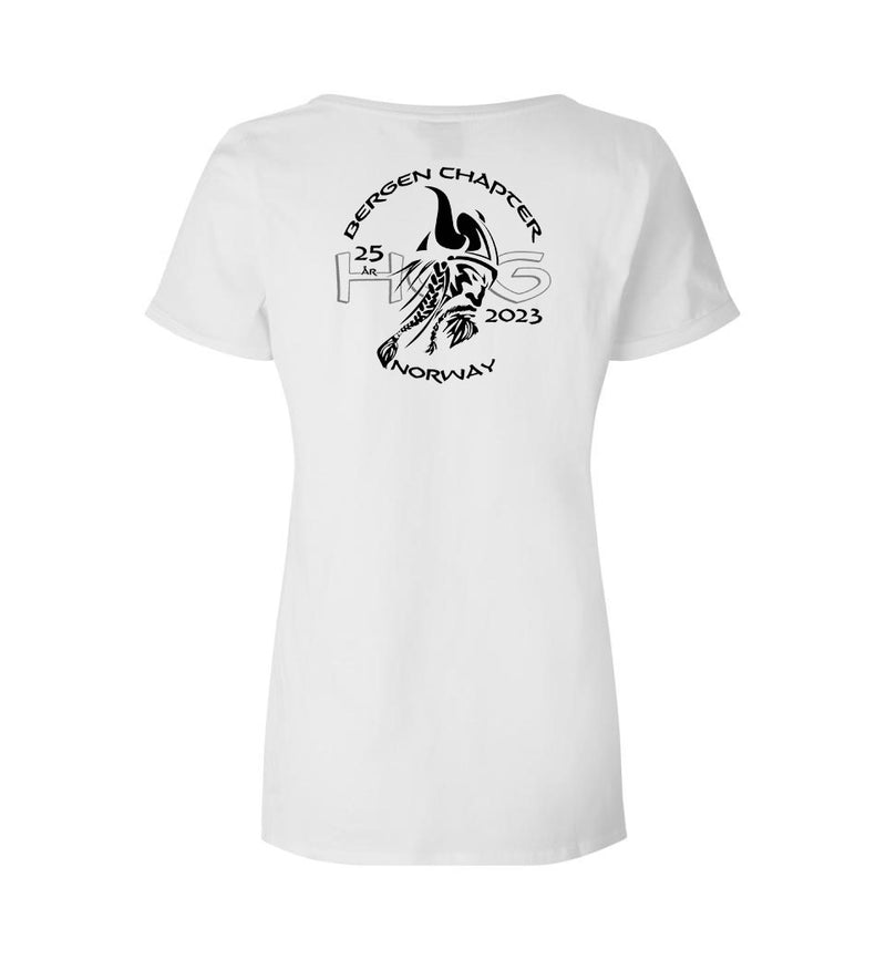 HOG Bergen Chapter v-hals t-shirt dame, modell ID0543, Hvit